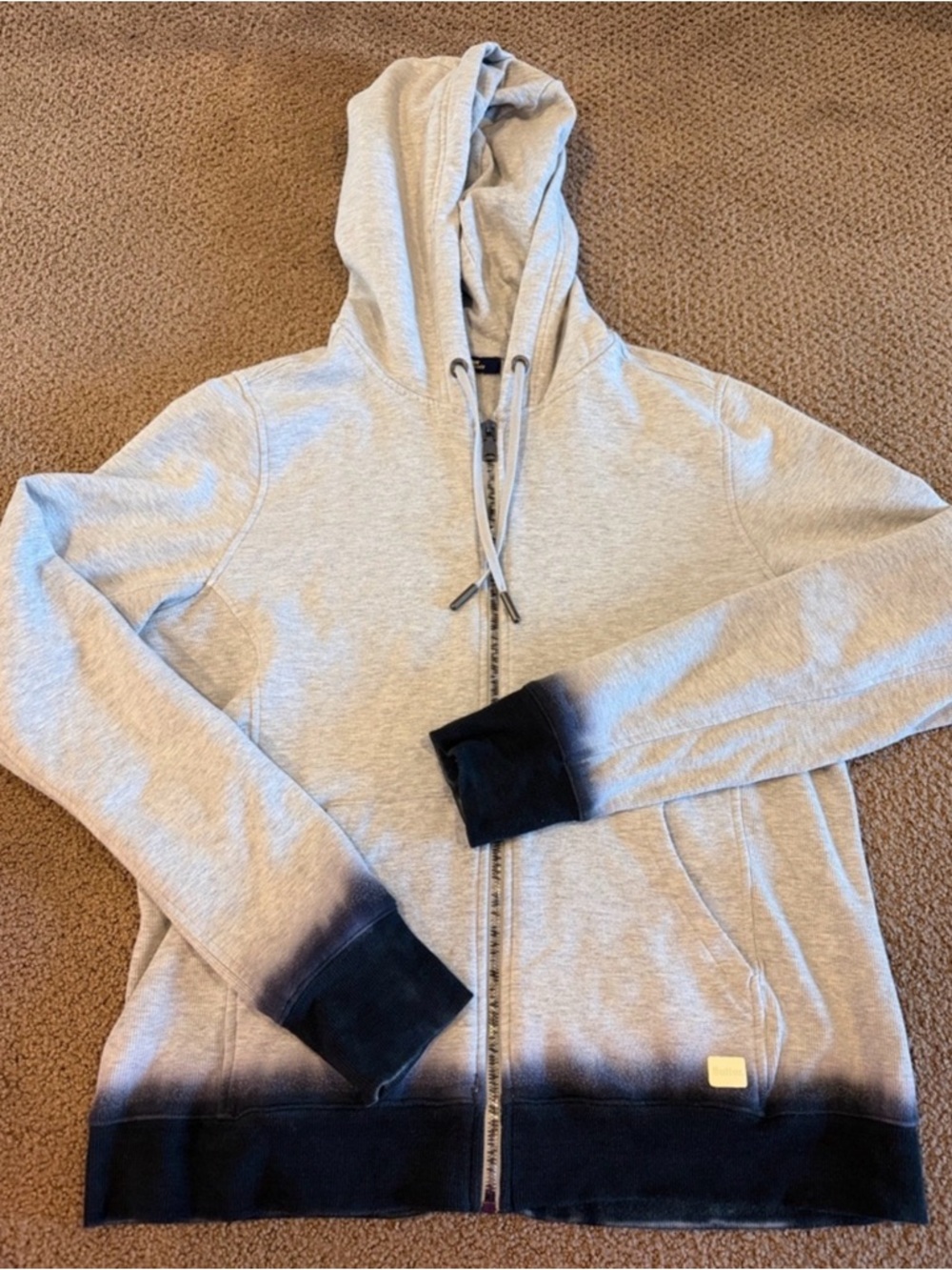 Butter Supersoft Gray Zip Up Hoodie Navy Ombre Trim Size M Soft Lounge